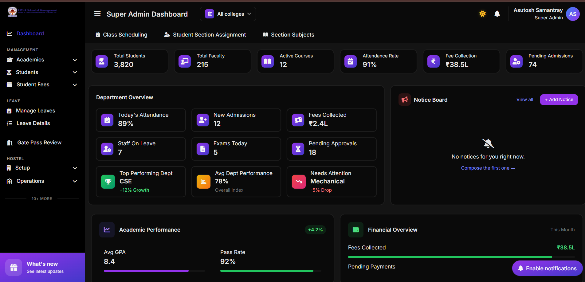 College ERP Dashboard Preview