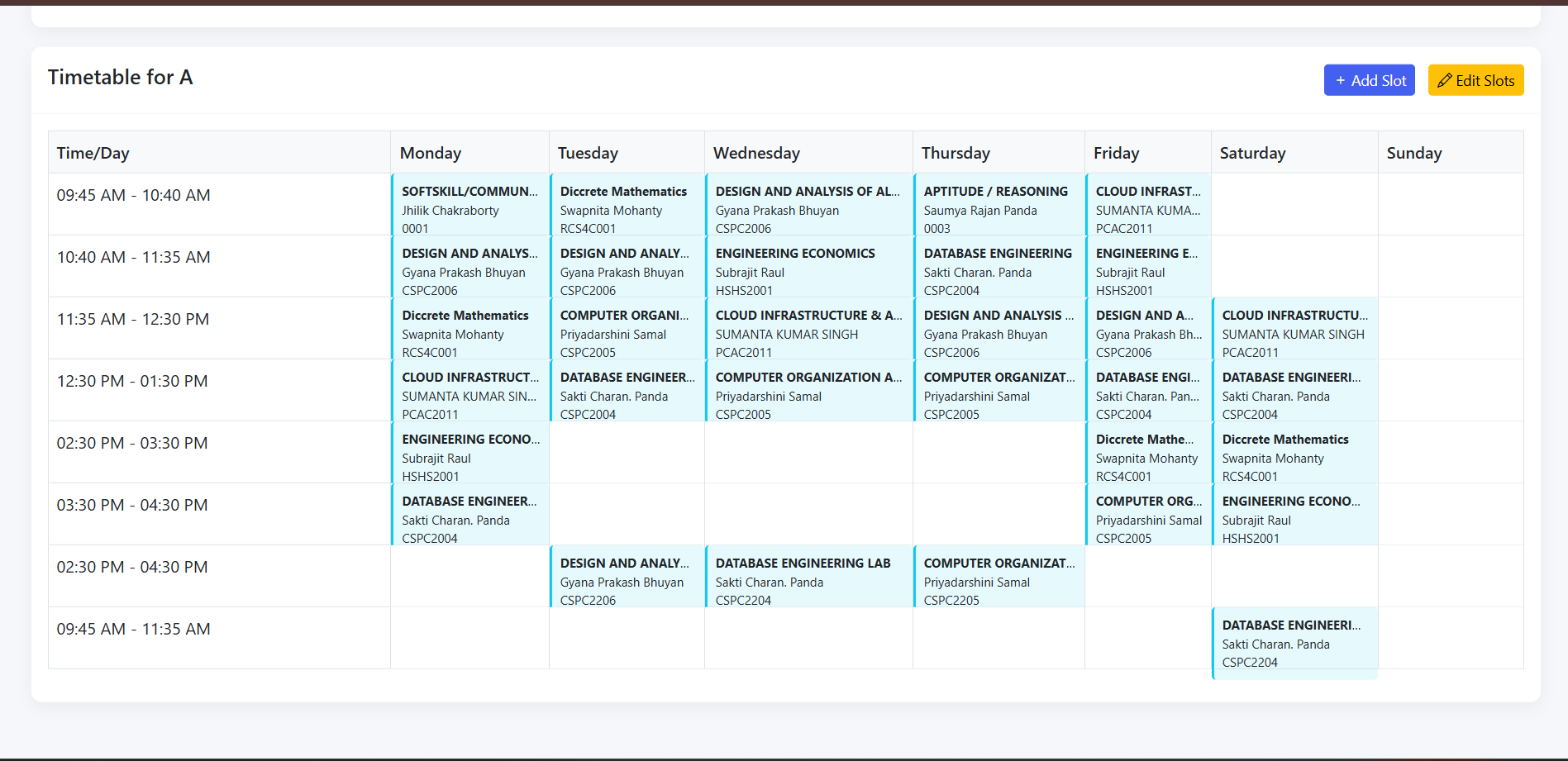 Timetable Management